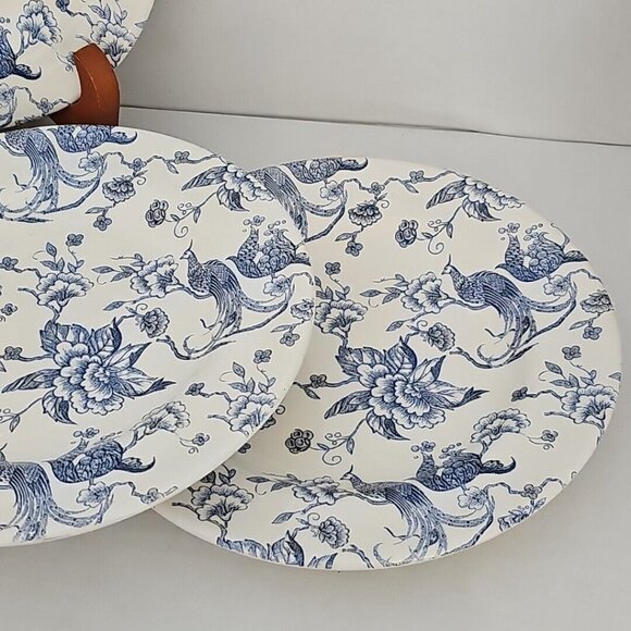 Staffordshire Engravings Bird of Paradise Salad Plate 7" blue white chintz set/4 - Picture 5 of 11